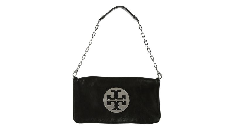 Bolsa Tory Burch Couro Preto com Logo Brecho de luxo Prettynew