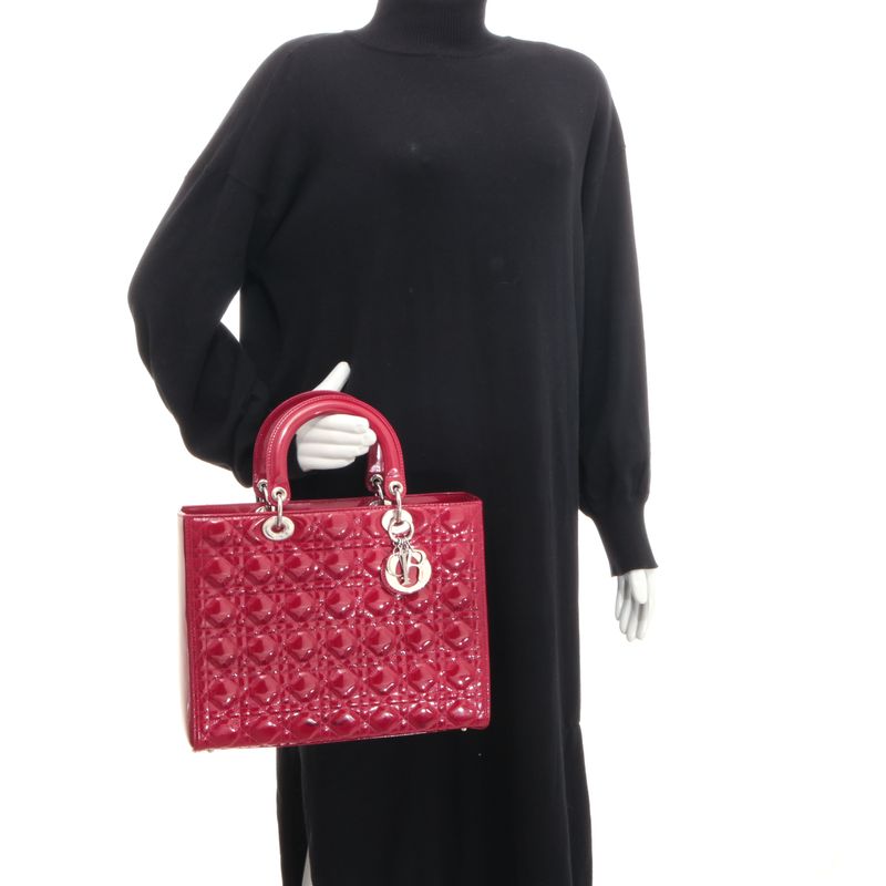 Bolsa-Christian-Dior-Large-Lady-Dior-Cannage-Verniz-Vermelho