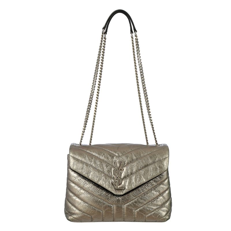 Bolsa-Saint-Laurent-Loulou-Couro-Prateado