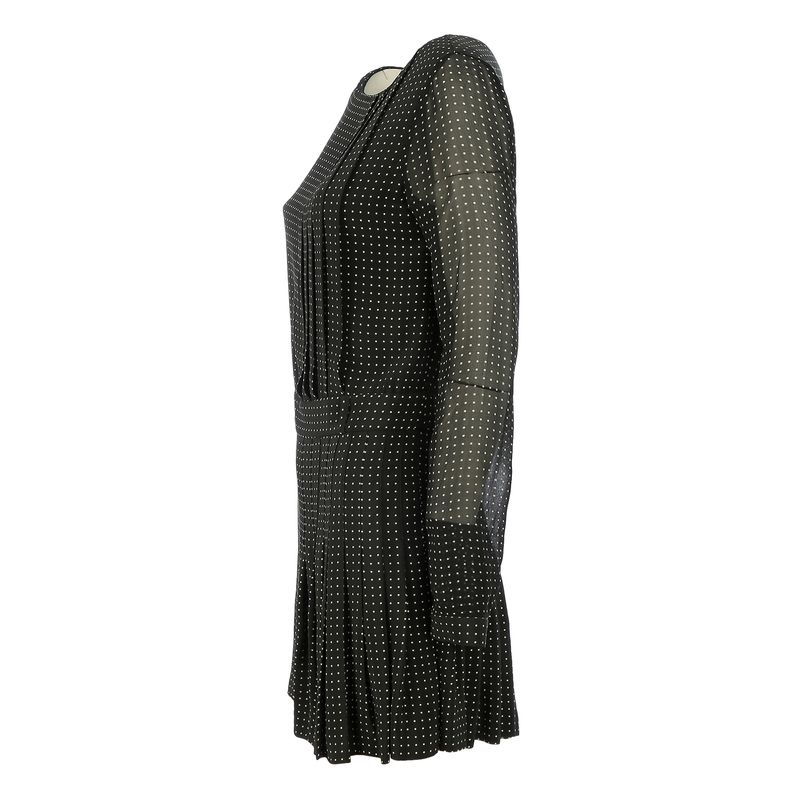 Vestido-Seda-Verde-Musgo-e-Bolinhas-Brancas