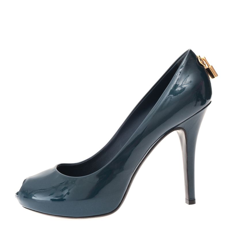 Peep-Toe-Louis-Vuitton-Oh-Really-Verniz-Azul-Metalizado
