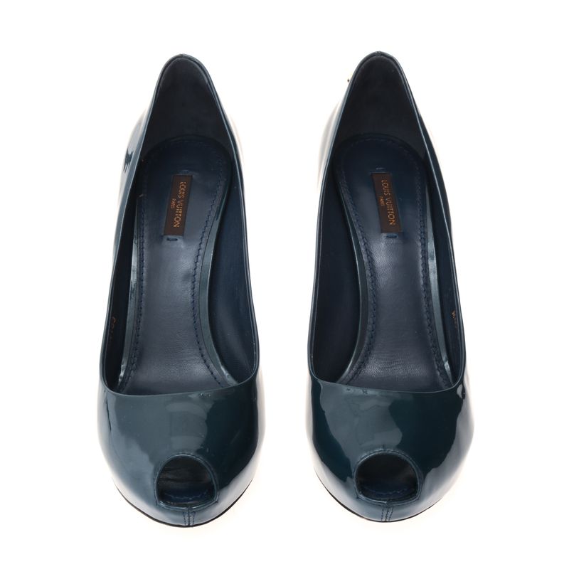 Peep-Toe-Louis-Vuitton-Oh-Really-Verniz-Azul-Metalizado