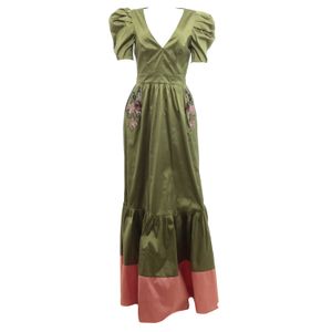 Vestido Pat Bo Longo Verde e Rosa