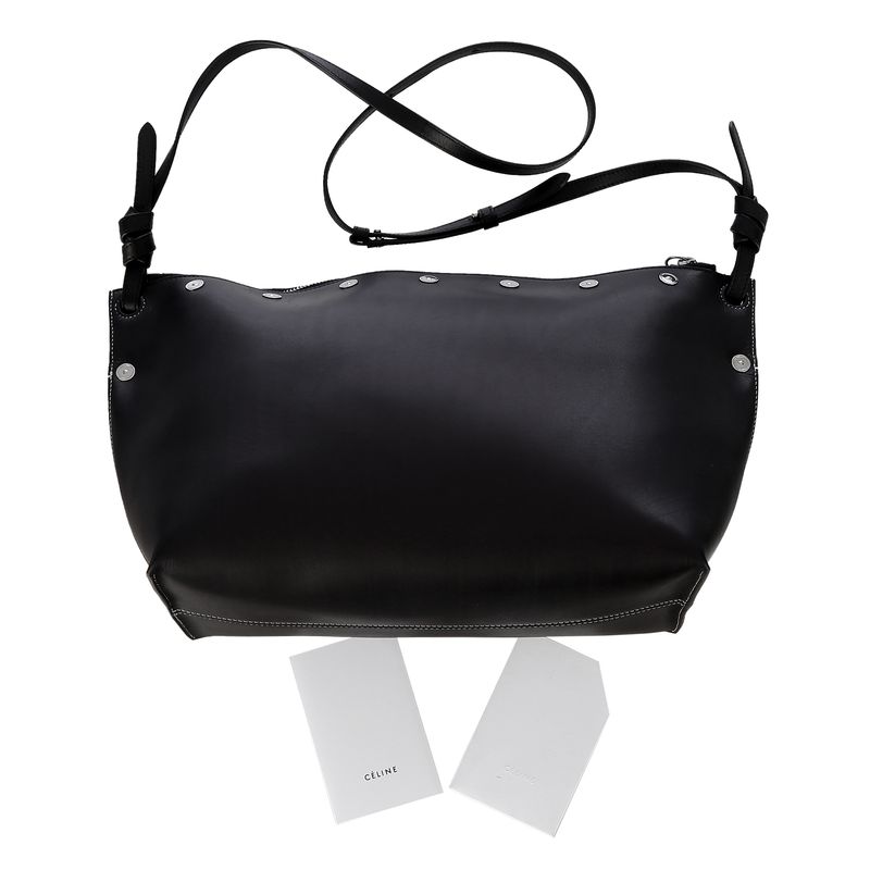 Bolsa-Celine-Couro-Preto-e-Metal-Prateado