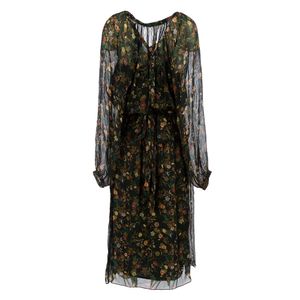 Vestido Mixed Tecido Verde e Estampa Floral