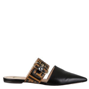Mule Fendi Zucca FF Logo Couro Preto