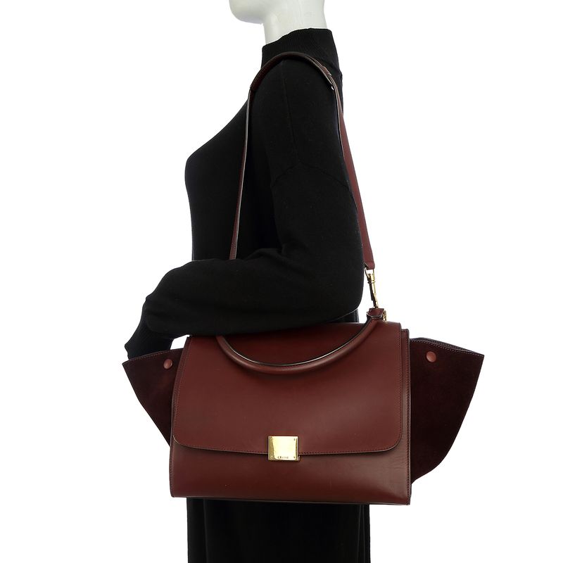 Bolsa-Celine-Trapeze-Couro-e-Camurca-Vinho
