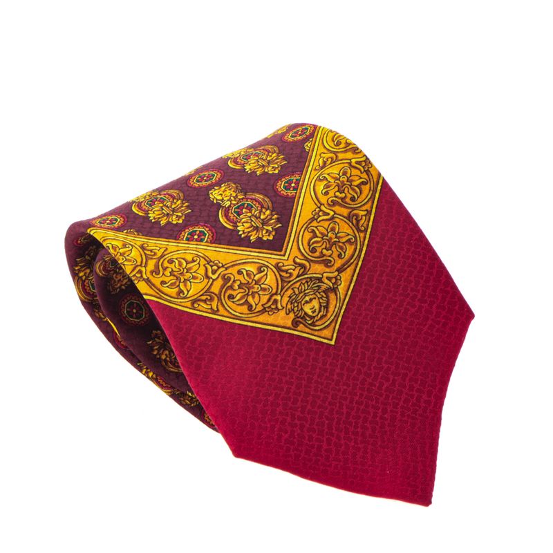 Gravata-Versace-Vintage-Bordo-e-Amarelo