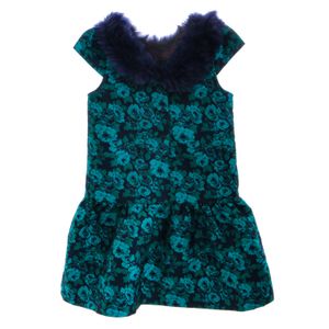 Vestido Janie and Jack Infantil Jacquard e Pelos Floral Azul