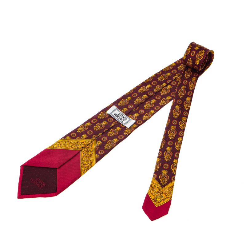 Gravata-Versace-Vintage-Bordo-e-Amarelo