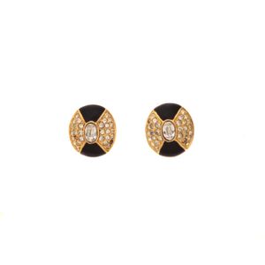 Brinco Swarovski Dourado Preto Redondo
