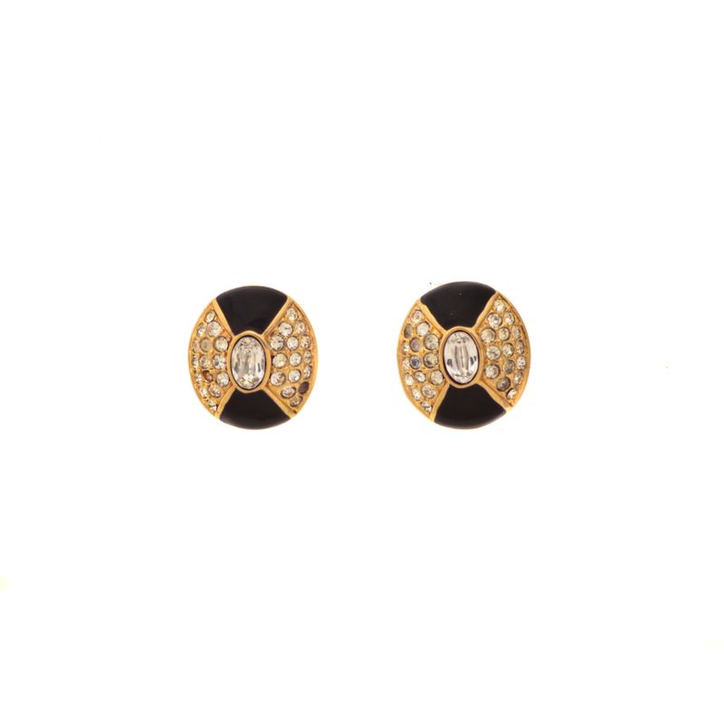 Brinco-Swarovski-Dourado-Preto-Redondo