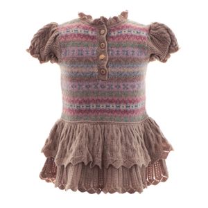 Vestido Ralph Lauren Infantil Tricô Bege e Rosa