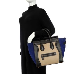Bolsa Celine Luggage Couro Bicolor e Camurça Azul