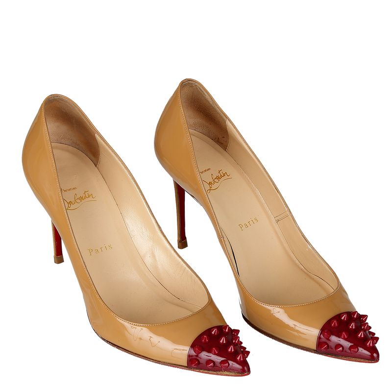 81538-Scarpin-Christian-Louboutin-Verniz-Bege-e-Vinho-verso