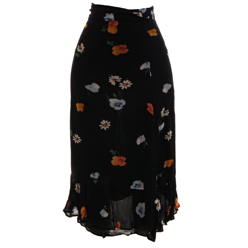 Saia-Ganni-Midi-Preta-Floral