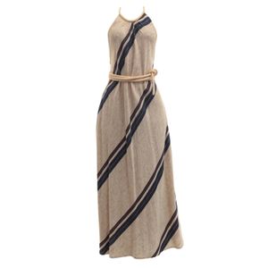 Vestido Cris Barros Bege Listras Azuis
