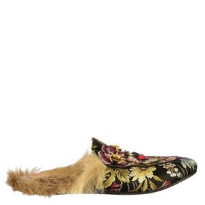 Mule Gucci Princetown Tecido Estampado e Pelos