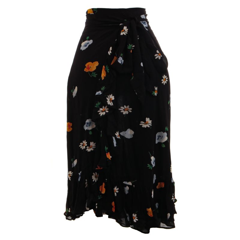 Saia-Ganni-Midi-Preta-Floral