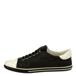 Tenis-Chanel-Tecido-Grafite-e-Couro-Branco