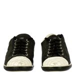 Tenis-Chanel-Tecido-Grafite-e-Couro-Branco