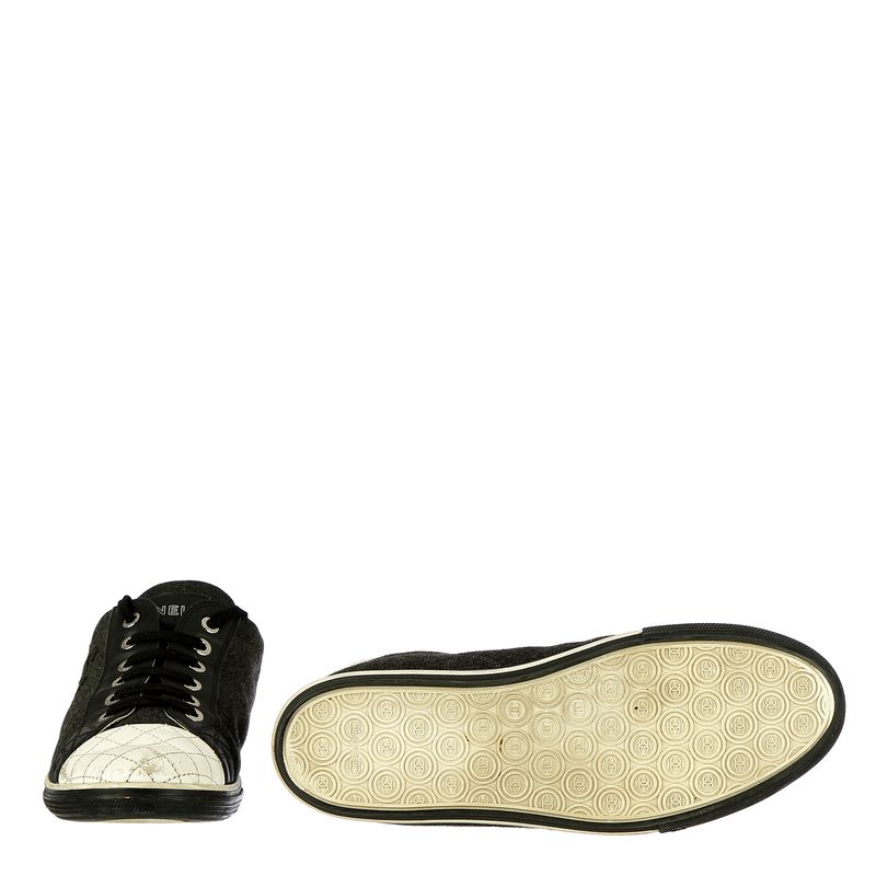 Tenis-Chanel-Tecido-Grafite-e-Couro-Branco