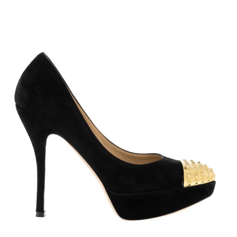 Pump-Valentino-Garavani-Camurca-Preta-Spikes-Dourado