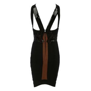 Vestido Herve Leger Bandagem Preta e Paetê