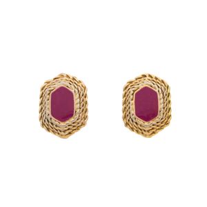 Brinco Pressão Vintage Dourado e Esmalte Rosa