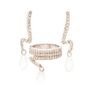Conjunto Swaroski Prateado Elos e Cristais Gota