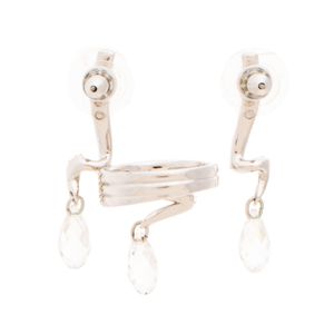 Conjunto Swaroski Prateado Elos e Cristais Gota