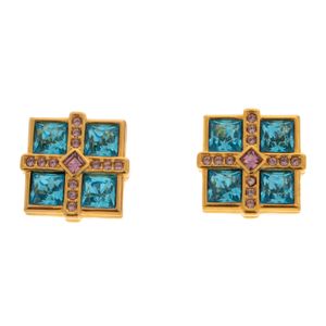 Brinco Swarovski Quadrado Cristais Azuis