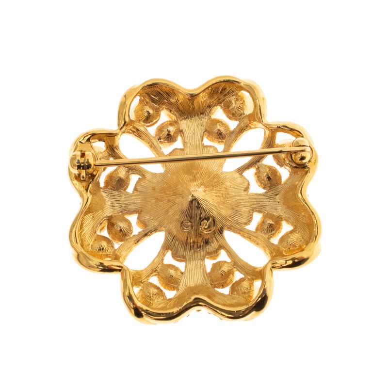 Broche-Swarovski-Flor-Dourada-Cristais