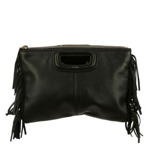 Bolsa Maje Franjas Couro Preto