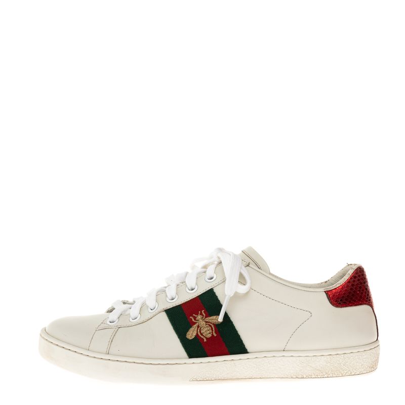 Tenis-Gucci-Ace-Branco-Faixa-Web-Bordado-Abelha