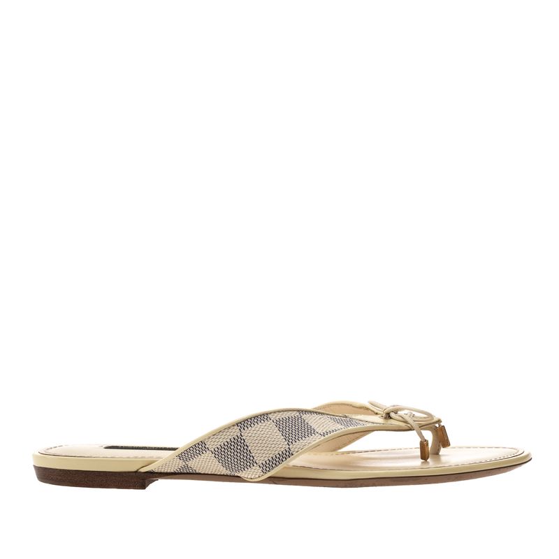 Rasteira-Louis-Vuitton-Couro-Damier-Creme