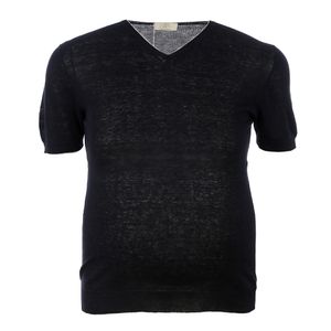 Camiseta 100% Capri Gola V Linho Azul Marinho