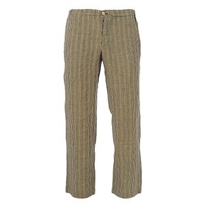 Calça 100% Capri Linho Bege Listrada
