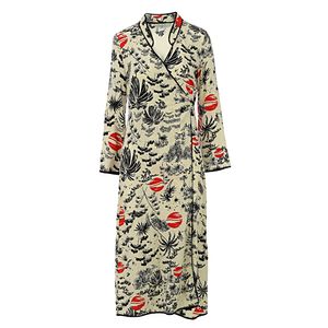Kimono Rixo Estampado Preto, Branco e Vermelho