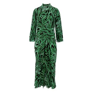 Vestido Rixo Seda Animal Print Verde