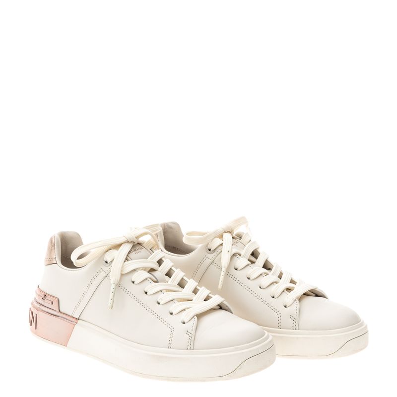 Tenis-Balmain-B-Court-Couro-Branco-e-Rose