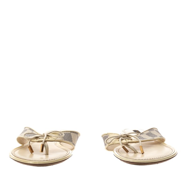 Rasteira-Louis-Vuitton-Couro-Damier-Creme