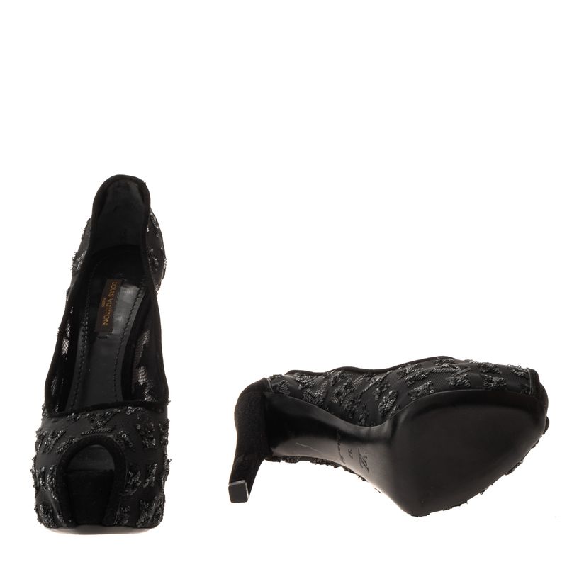 Peep-Toe-Louis-Vuitton-Tela-e-Paetes-Preto