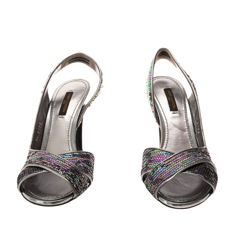 Sandalia-Louis-Vuitton-Paetes-Salto-Prateado-
