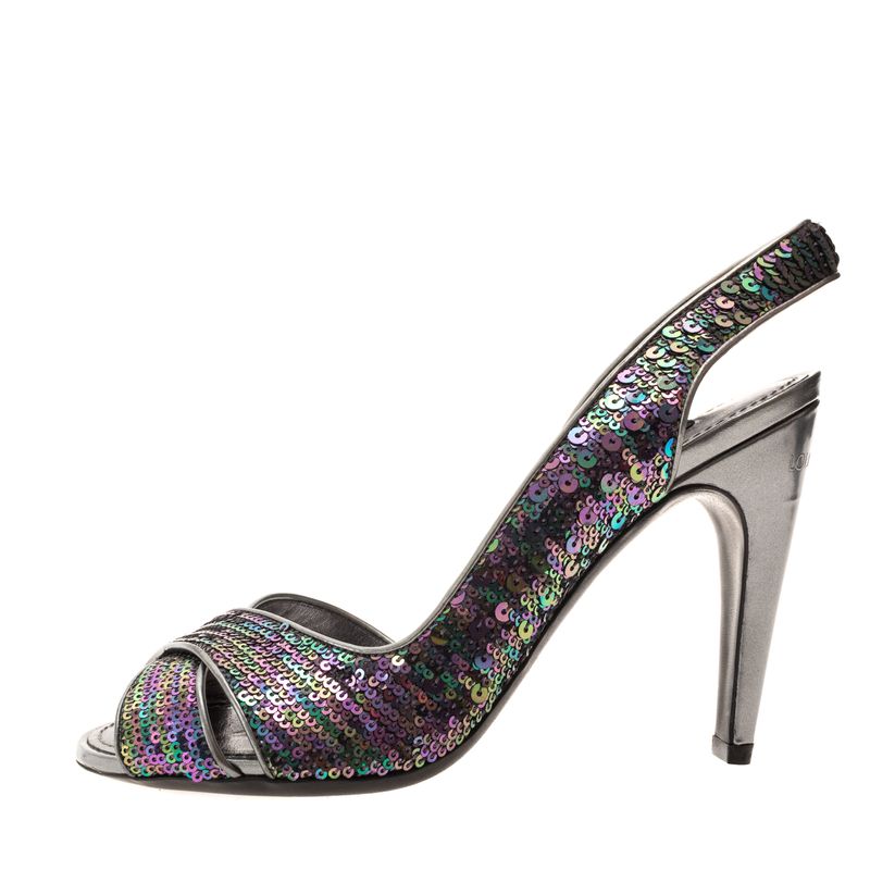 Sandalia-Louis-Vuitton-Paetes-Salto-Prateado-