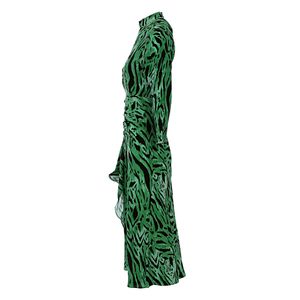 Vestido Rixo Seda Animal Print Verde