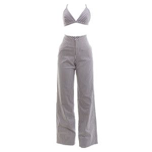 Conjunto Tufi Duek Top e Calça Listrada Lilás M