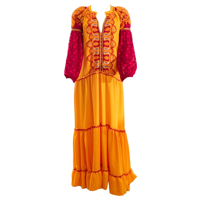 Vestido-Longo-Mostarda-e-Pink