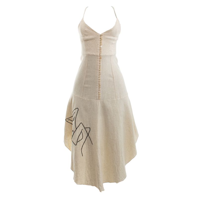 Vestido-Cris-Barros-Bege-com-Bordado-Preto