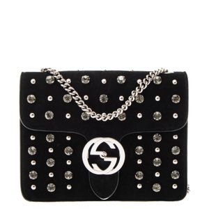 Bolsa Gucci Dollar GG Cristais Camurça Preta